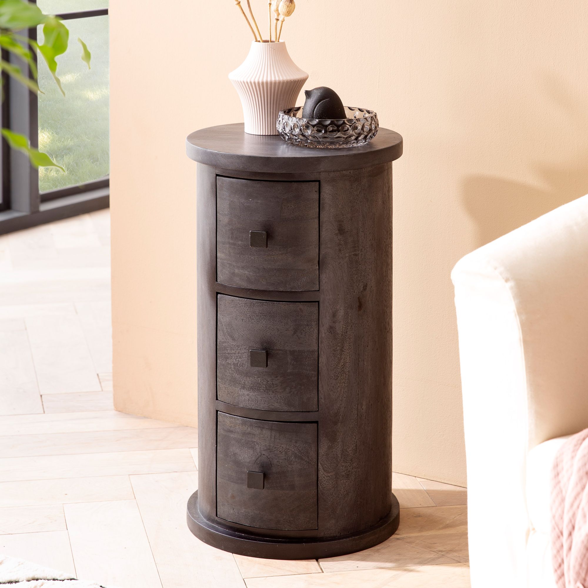 Sideboard Grimsey Mango Massivholz Schwarz Höhe 65 cm