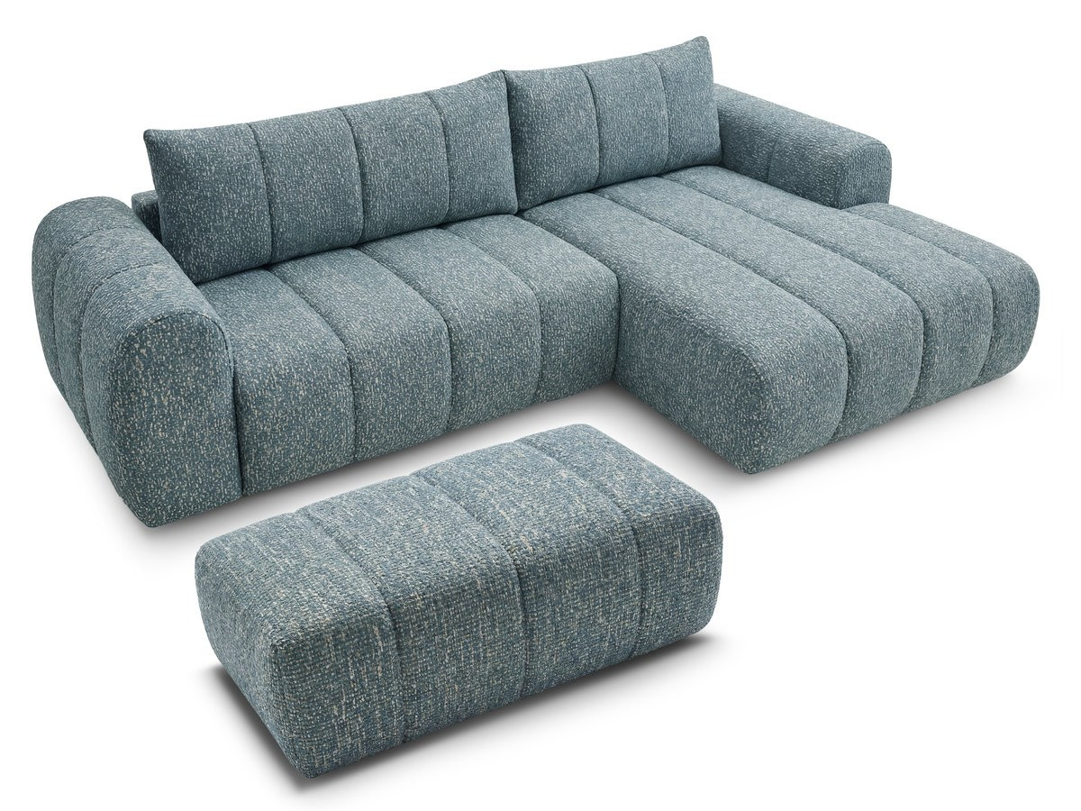 Bobochic Nesty Ecksofa 272 cm mit Pouf Melange-Stoff Blau Ecke rechts