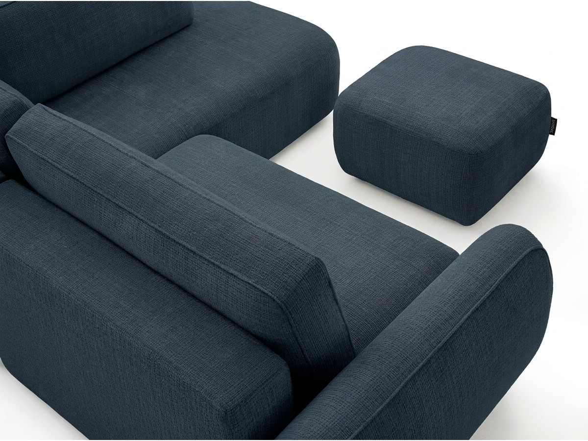 Bobochic Denise Ecksofa mit Schlaffunktion und Bettkasten und Pouf 256 × 197 cm Strukturstoff Dunkelblau Ecke rechts