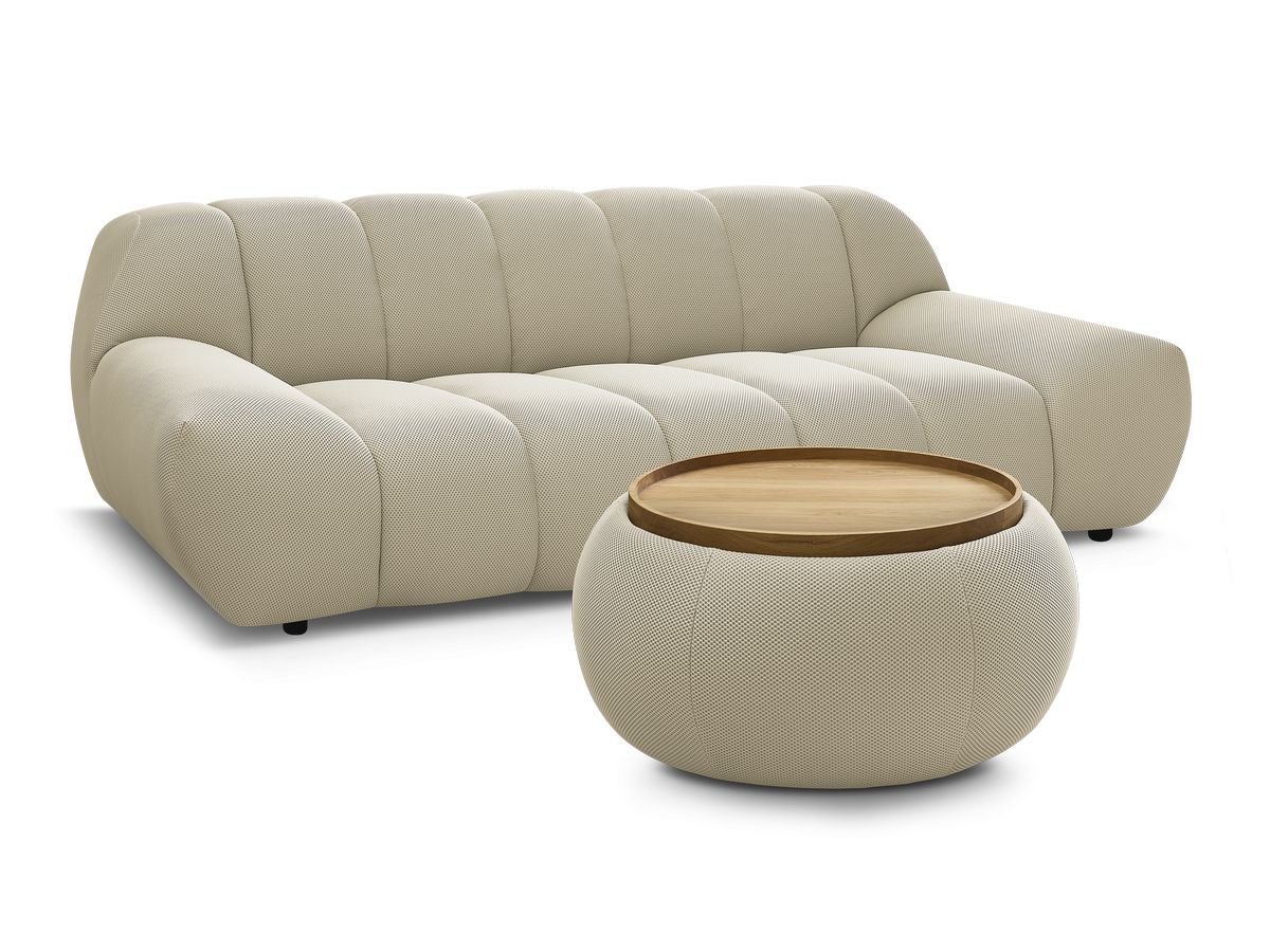 Bobochic Hayden Sofa 2-Sitzer mit Pouf Mesh-Stoff Beige