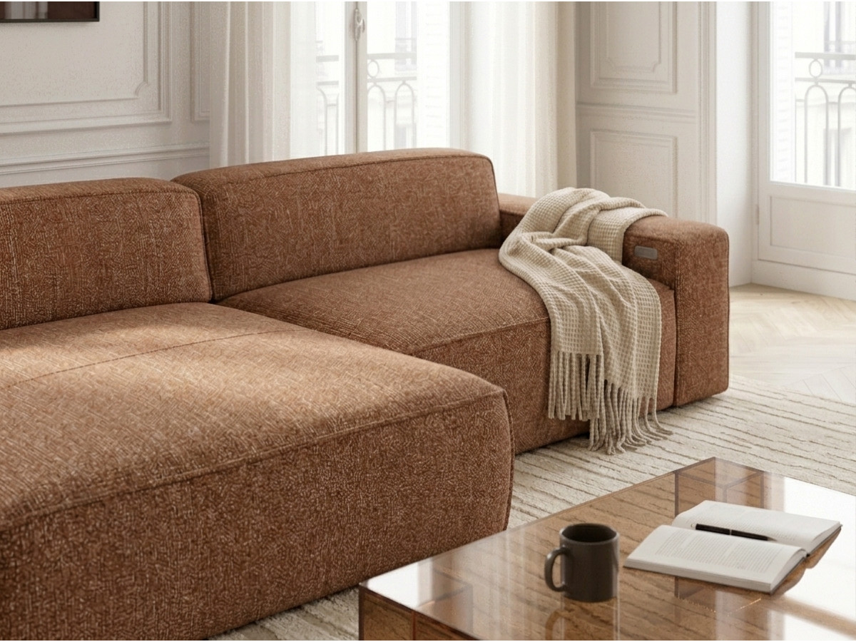 Bobochic Abel Ecksofa mit Schlaffunktion Melange-Stoff Orange Ecke links