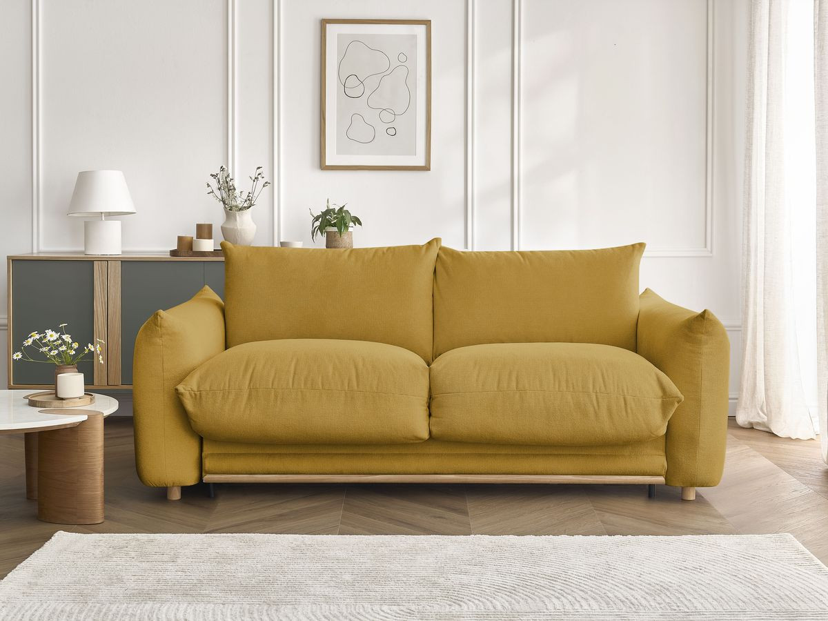 Bobochic Ernest Schlafsofa 3-Sitzer, Liegefläche 190 × 140 / 160 cm Stoff Gelb, Liegefläche 160 × 190 cm