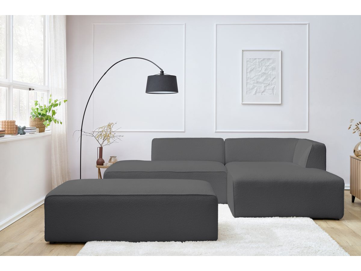 Bobochic Megeve Ecksofa mit Schlaffunktion und Pouf Bouclé-Stoff Dunkelgrau Ecke rechts