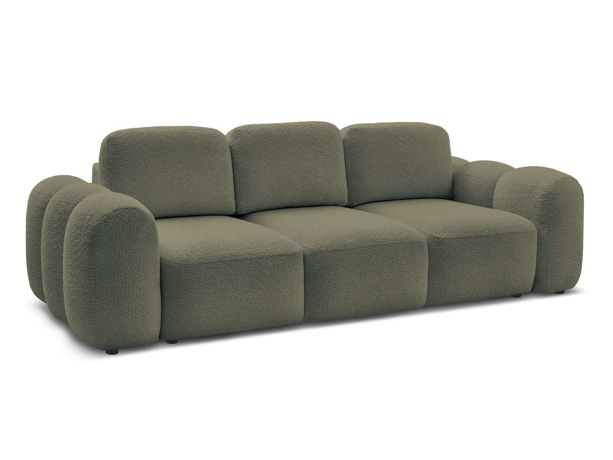 Bobochic Montaigne Schlafsofa 3-Sitzer mit Bettkasten Bouclé-Stoff Grün