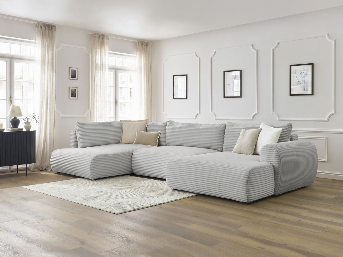Bobochic Lucien Wohnlandschaft Breitcord weich Hellgrau Ecke rechts