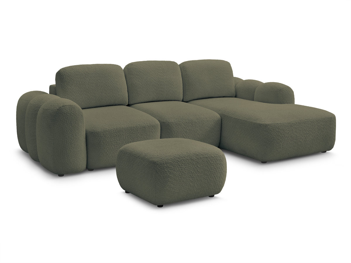 Bobochic Montaigne Ecksofa mit Schlaffunktion und Bettkasten und Pouf 276 × 164 cm Bouclé-Stoff Grün Ecke rechts