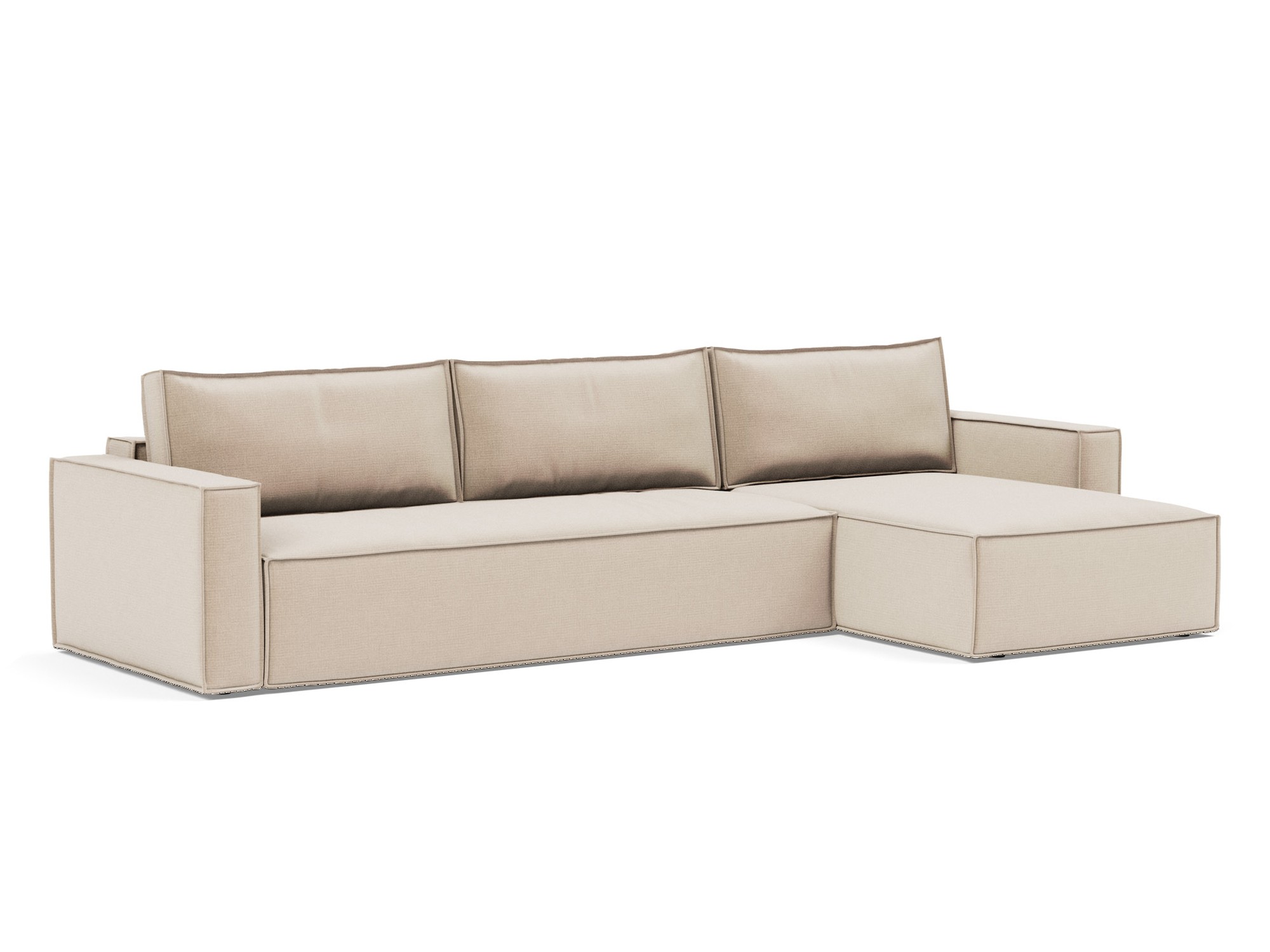 Schlafsofa Newilla mit Chaiselongue Chenille Esina 410-Almond-Beige