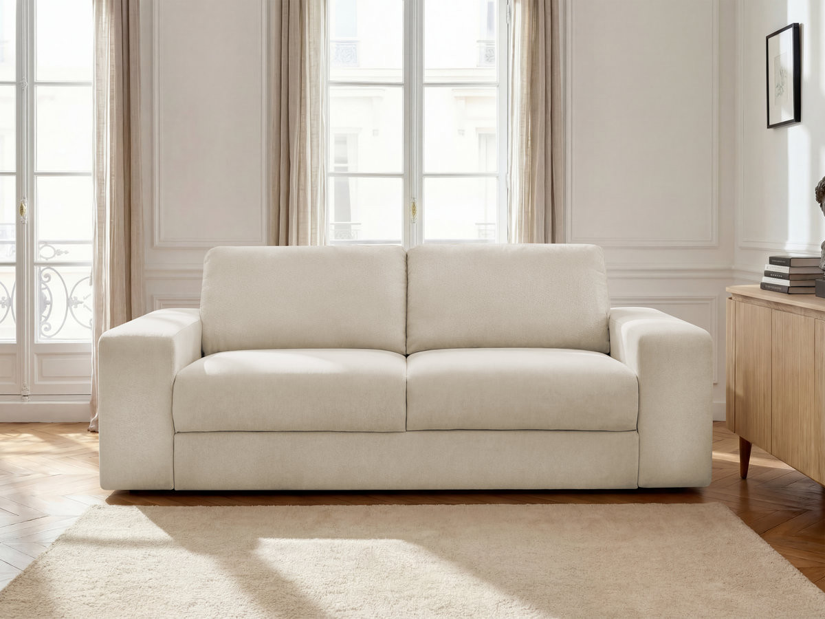 Bobochic Ibiza Schlafsofa 3-Sitzer Strukturstoff Beige, Liegefläche 140 × 196 cm