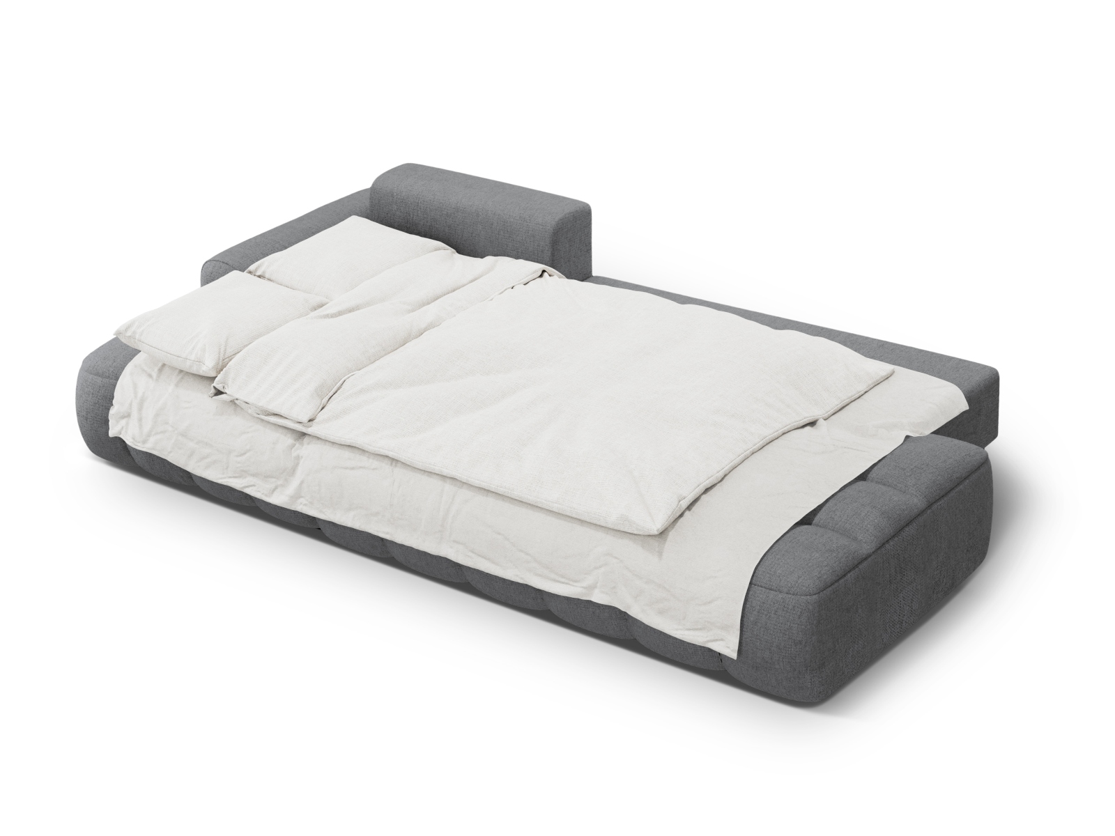 Cosmopolitan Design Ecksofa Linz 3-Sitzer offen mit Schlaffunktion Strukturierter Stoff Sorella Grau Links