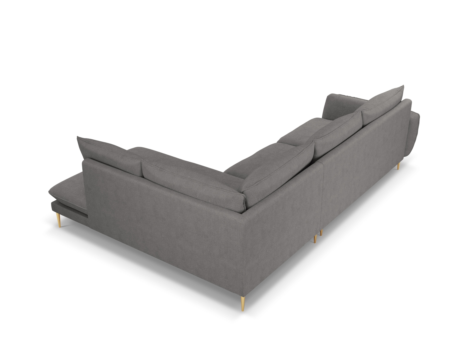 Cosmopolitan Design Ecksofa Vienna 6-Sitzer Strukturierter Stoff Positano Dunkelgrau Melange Rechts Beine Gold