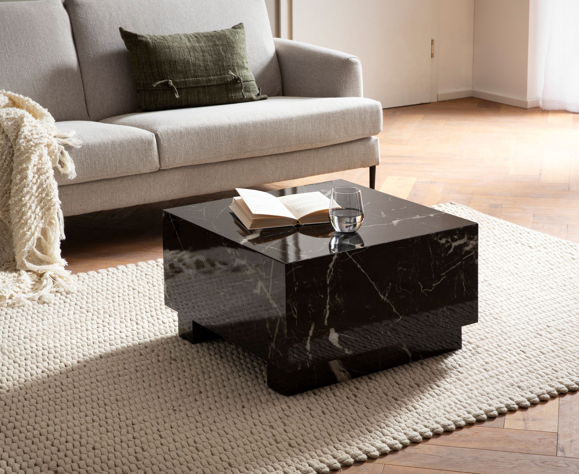 Couchtisch Alsen Marmoroptik Schwarz 60 × 60 × 35 cm