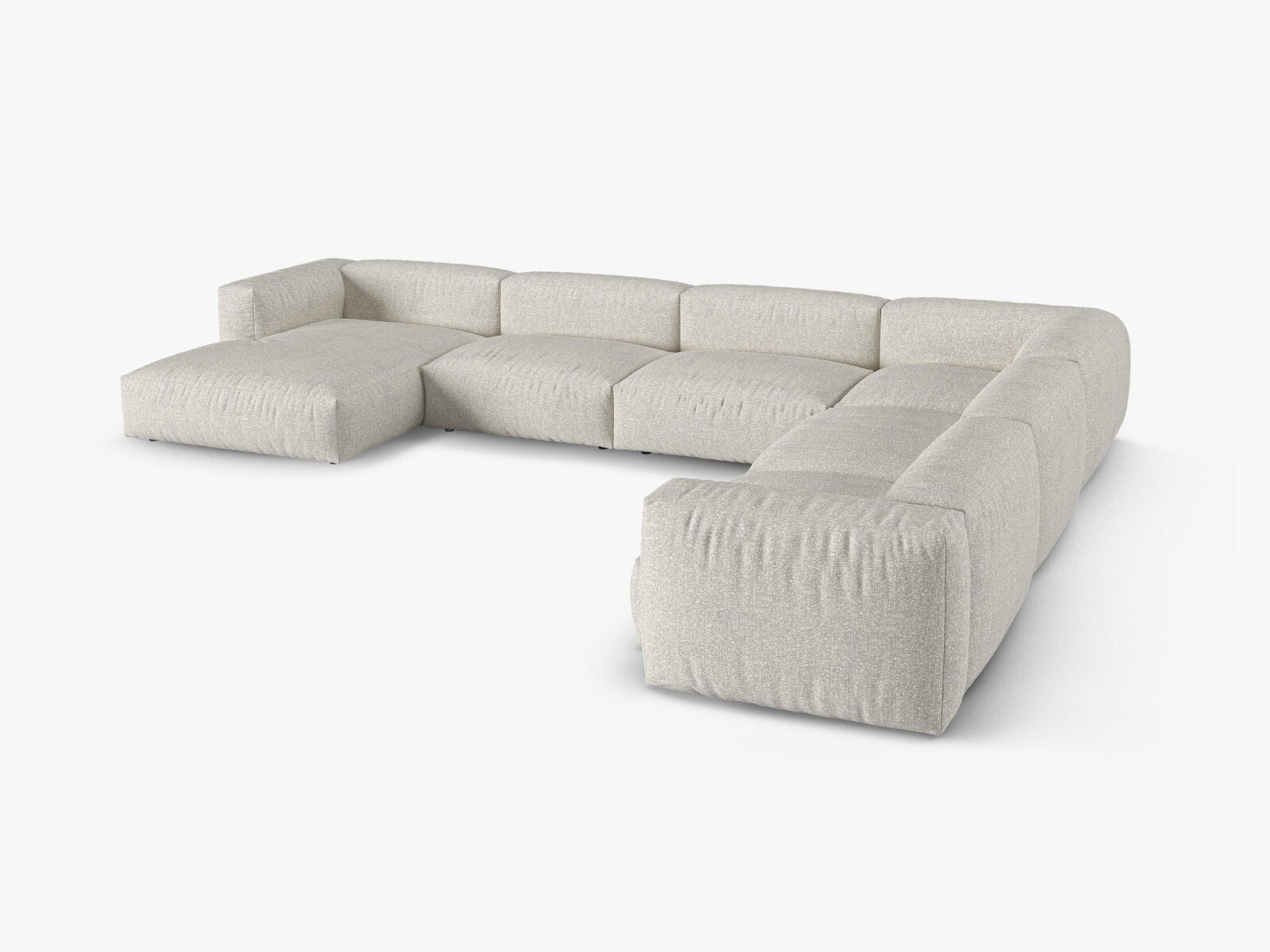 Micadoni modulares Ecksofa XL Martina 6-Sitzer 90cm Sitztiefe Rechts Boucle Monet Grau Beige Melange