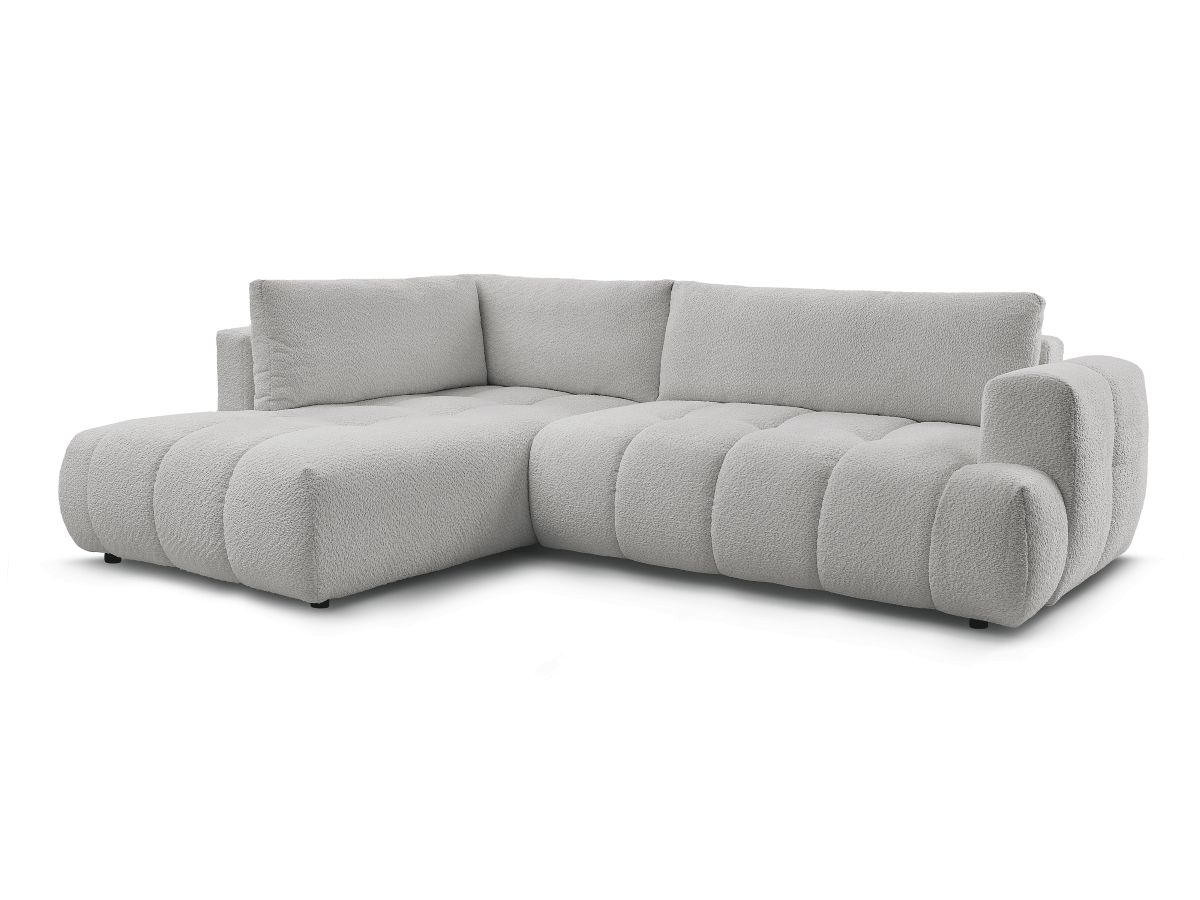 Bobochic Fuji Ecksofa mit Schlaffunktion und Bettkasten 282 × 204 cm Bouclé-Stoff Hellgrau Ecke links