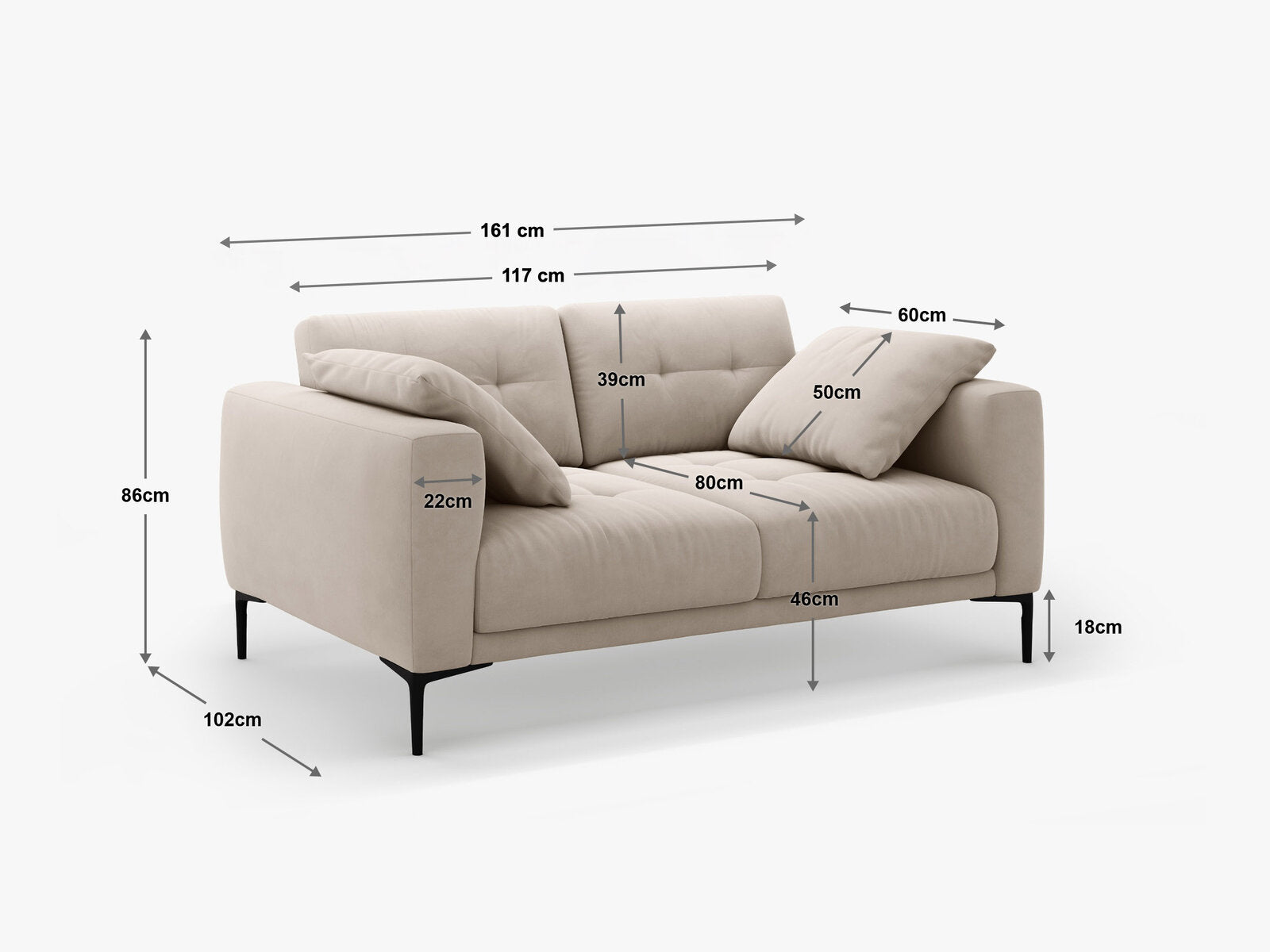 Micadoni Sofa Bemy 2-Sitzer Samt Beige