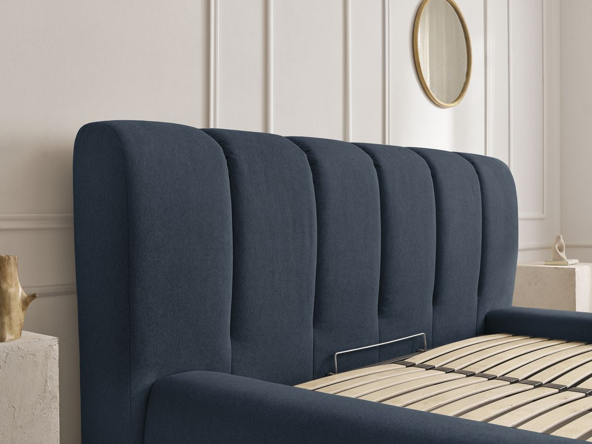 Bobochic Denali Polsterbett mit Bettkasten Stoff Dunkelblau, Liegefläche 140 × 190 cm