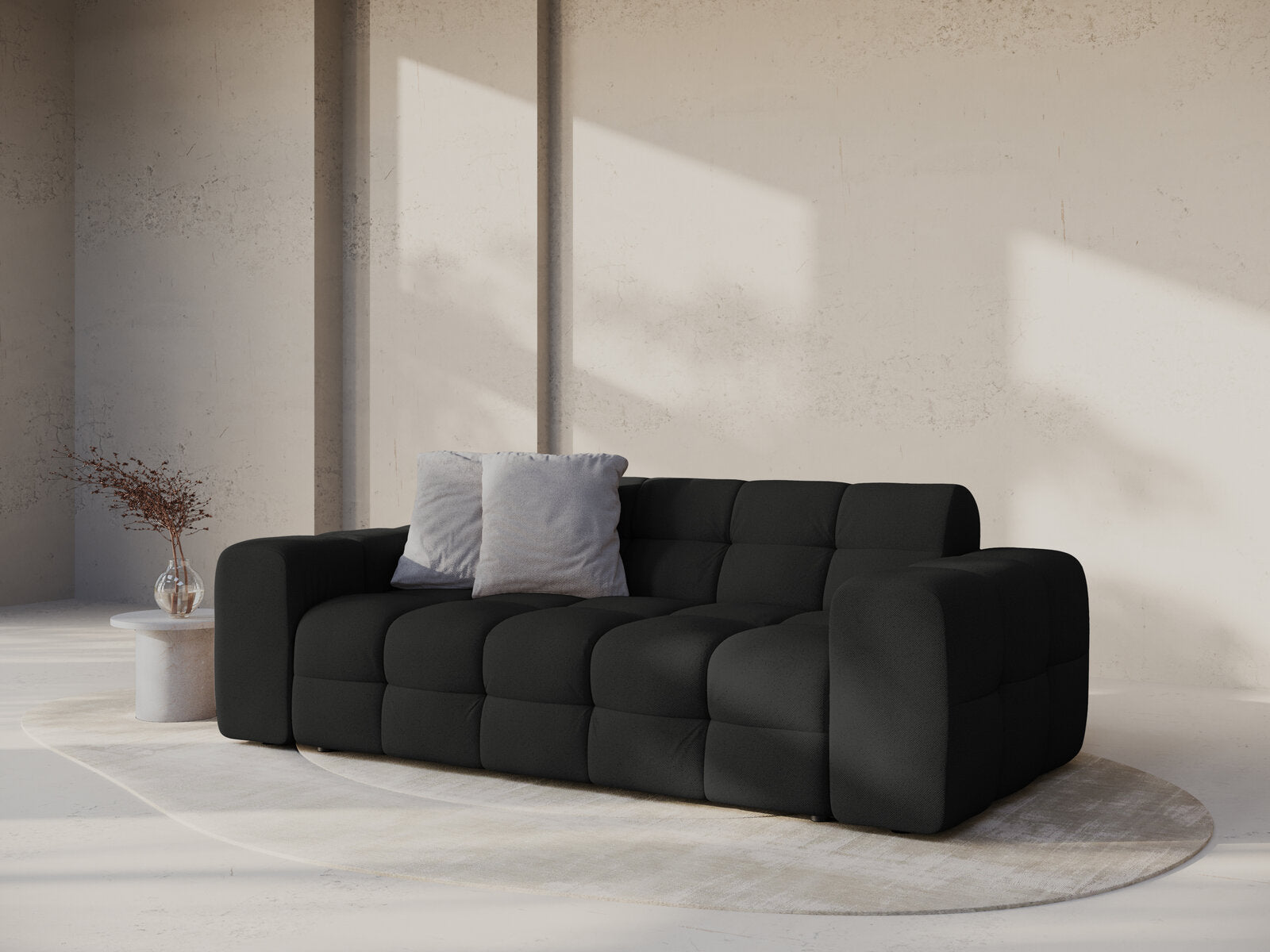 Micadoni Sofa Kendal 3-Sitzer Strukturierter Stoff Schwarz