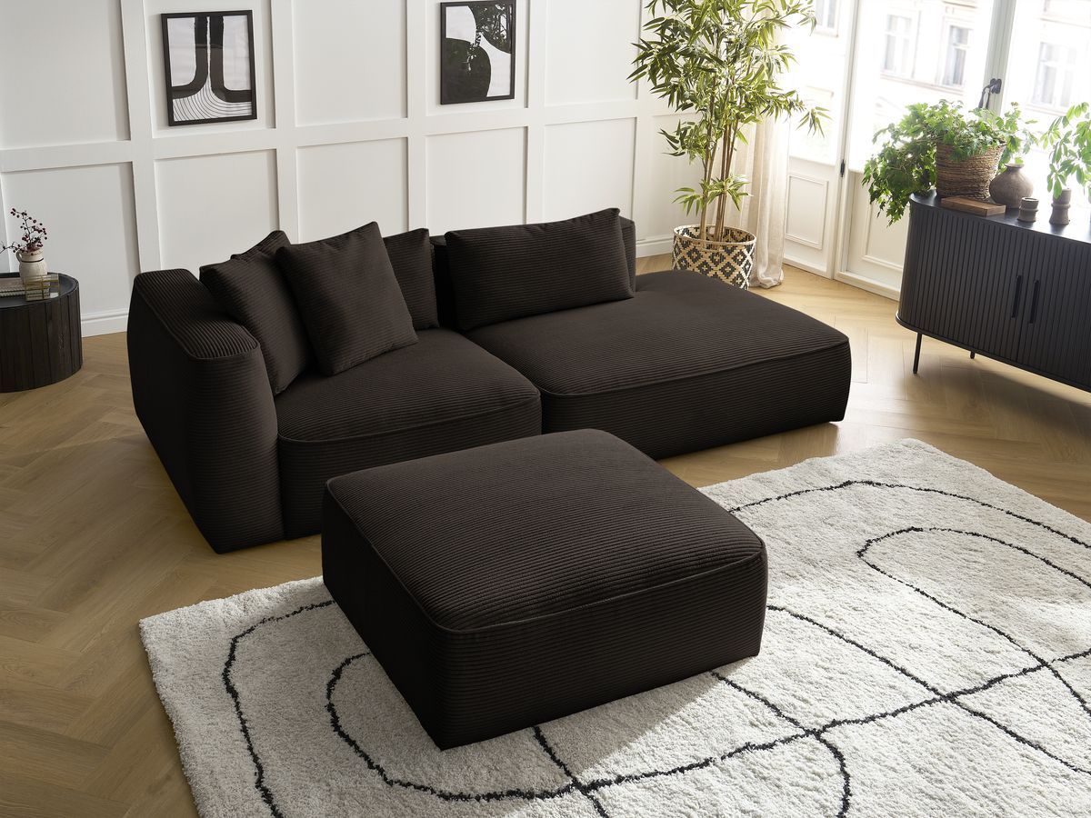 Bobochic Leopold Sofa 4-Sitzer mit Pouf Cordsamt Braun Armlehne links