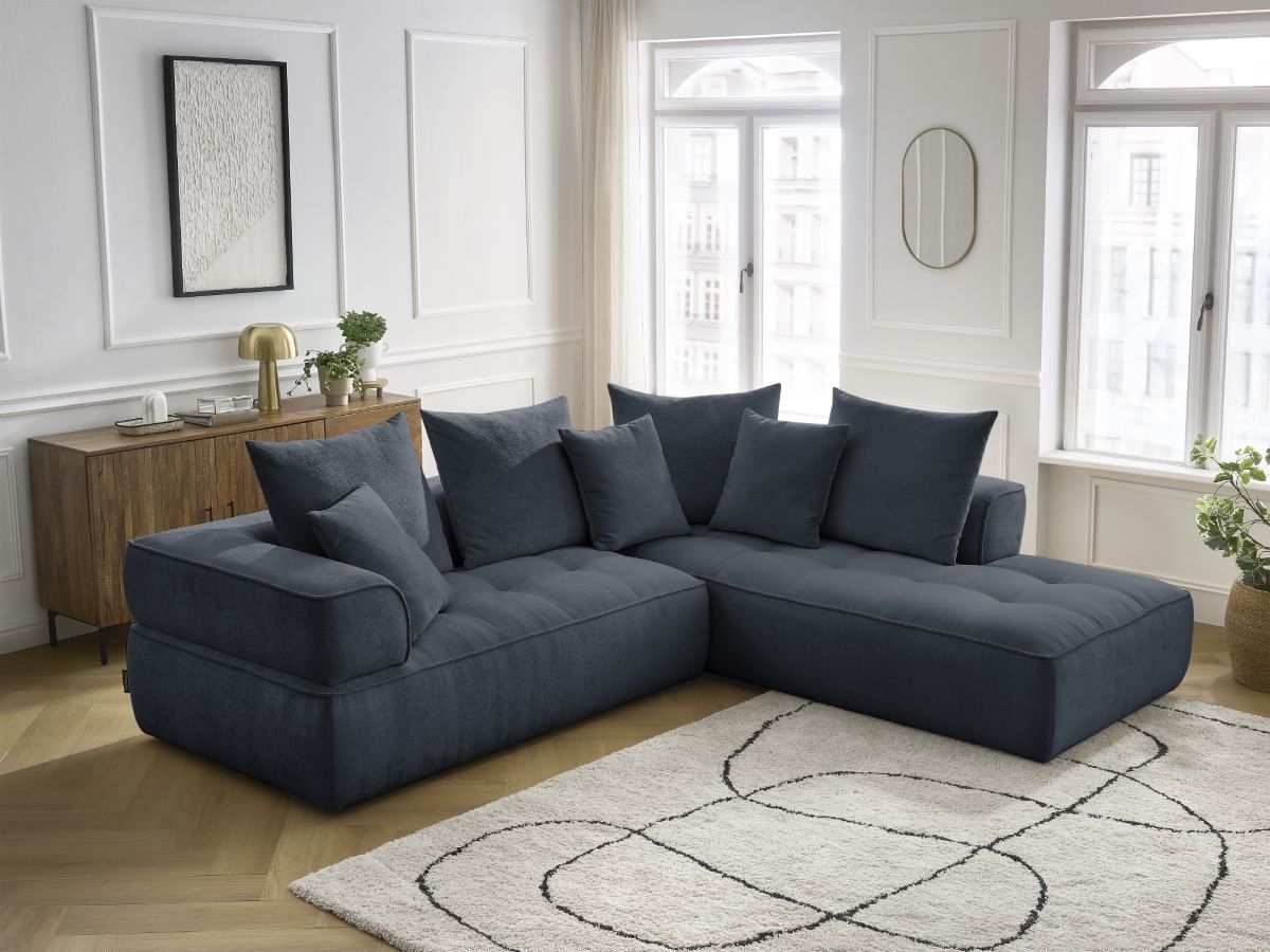 Bobochic Whesley Ecksofa Stoff Dunkelblau Ecke rechts