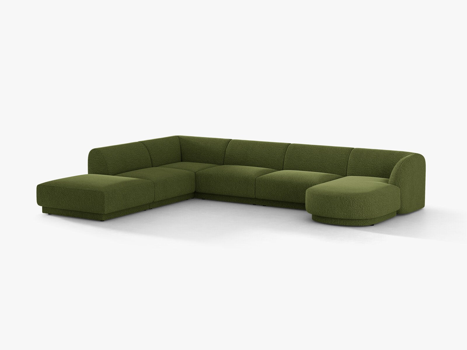 Micadoni Panorama-Ecksofa Miley 6-Sitzer Links Boucle Baloo Dunkel-Olivgrün