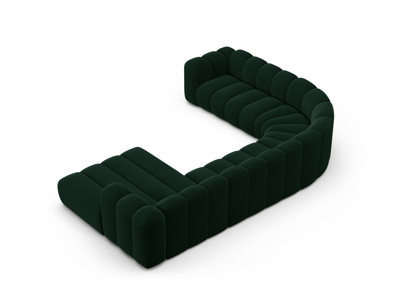 Micadoni Modulares Panorama Ecksofa Lupine 6-Sitzer Links Samt Salvador Flaschengrün
