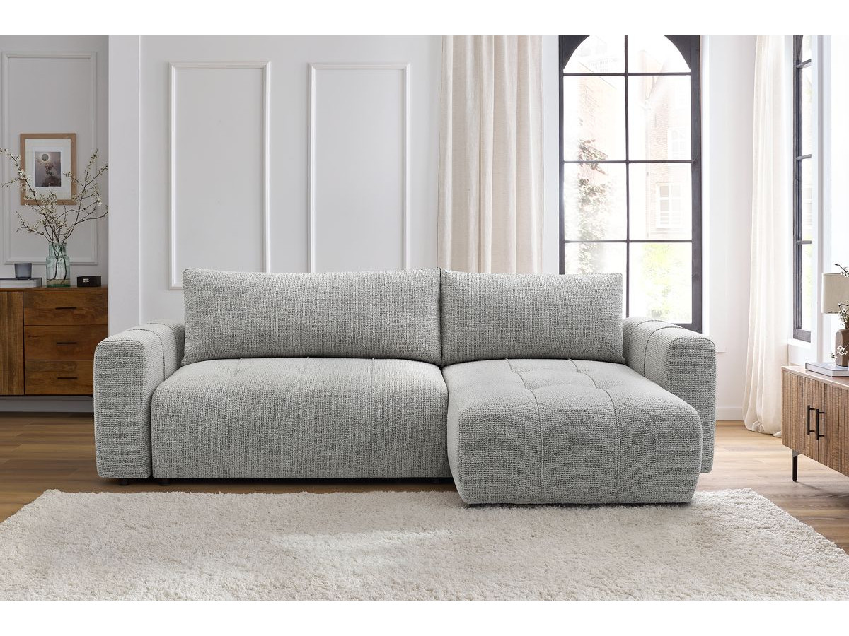 Bobochic Arsene Ecksofa mit Schlaffunktion und Bettkasten 288 × 148 cm Melange-Stoff Hellgrau