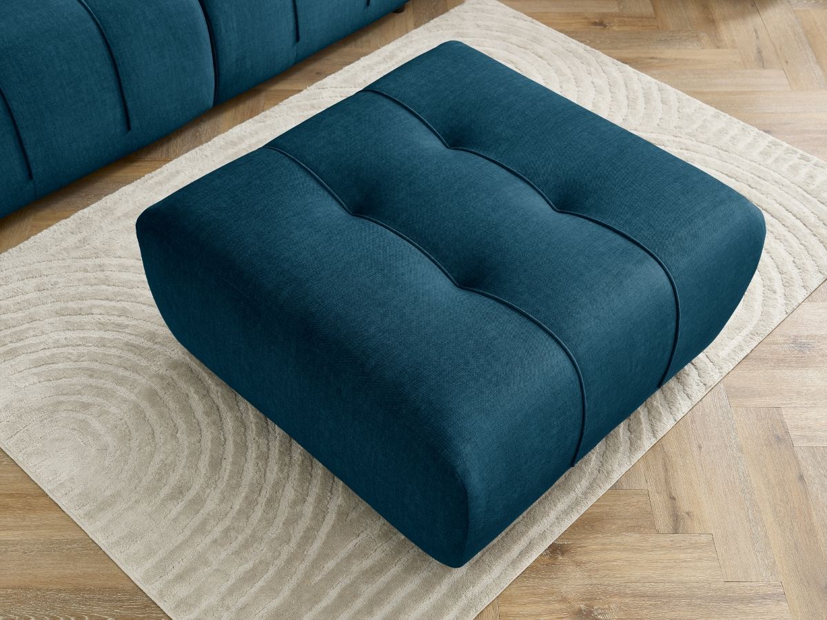 Bobochic Arsene Schlafsofa 4-Sitzer mit Bettkasten und Pouf Samt Blau