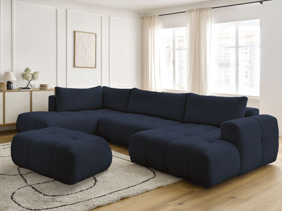 Bobochic Fuji Wohnlandschaft mit Pouf Bouclé-Stoff Dunkelblau Ecke rechts