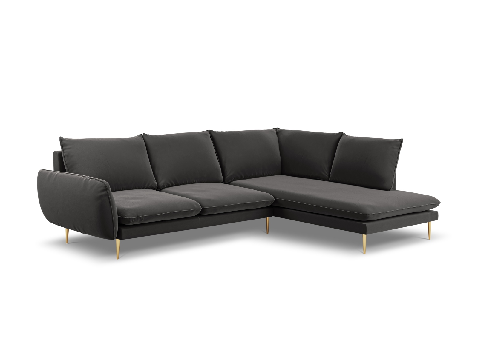 Cosmopolitan Design Ecksofa Vienna 6-Sitzer Samt Bluvel Dunkelgrau Melange Rechts Beine Gold