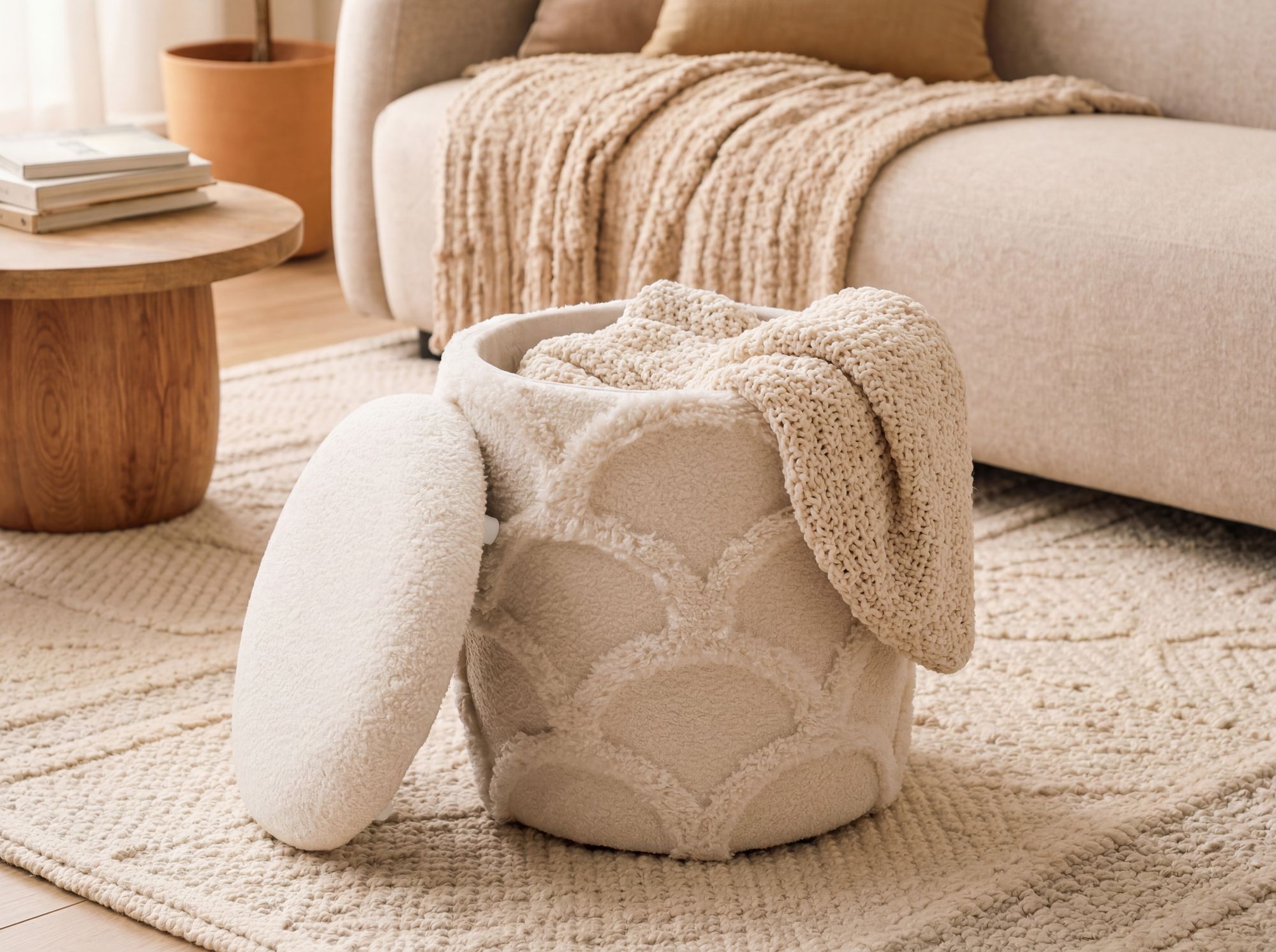 Sitzhocker Vanvikan Stoff Creme Ø 40 cm