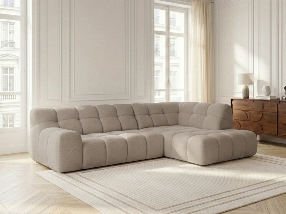 Bobochic Andre Ecksofa mit Schlaffunktion Chenille Beige Ecke rechts