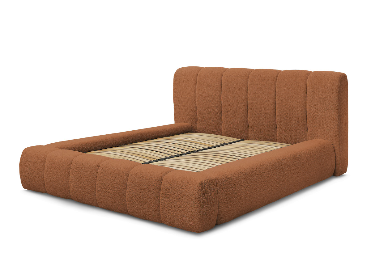 Bobochic Denali Polsterbett mit Bettkasten Bouclé-Stoff Orange, Liegefläche 140 × 190 cm