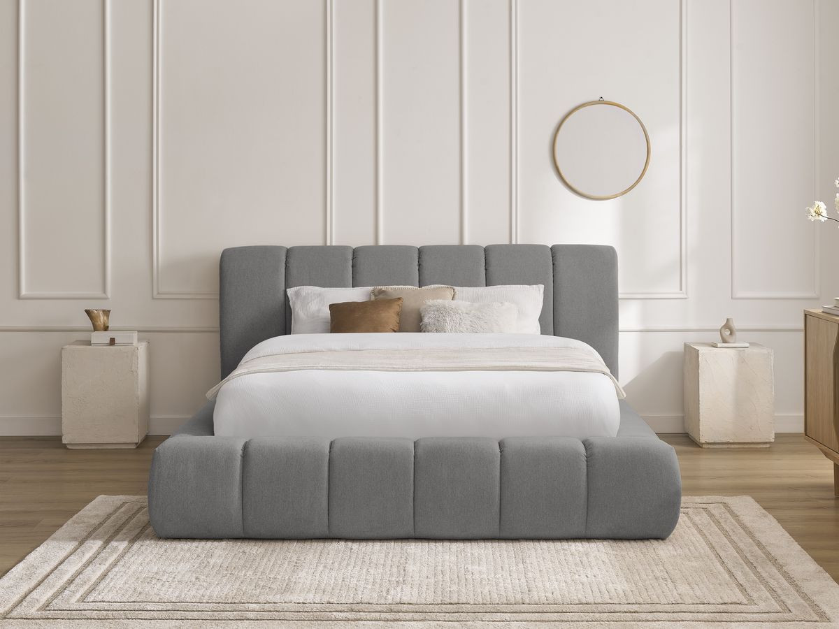 Bobochic Denali Polsterbett mit Bettkasten Stoff Dunkelgrau, Liegefläche 180 × 200 cm