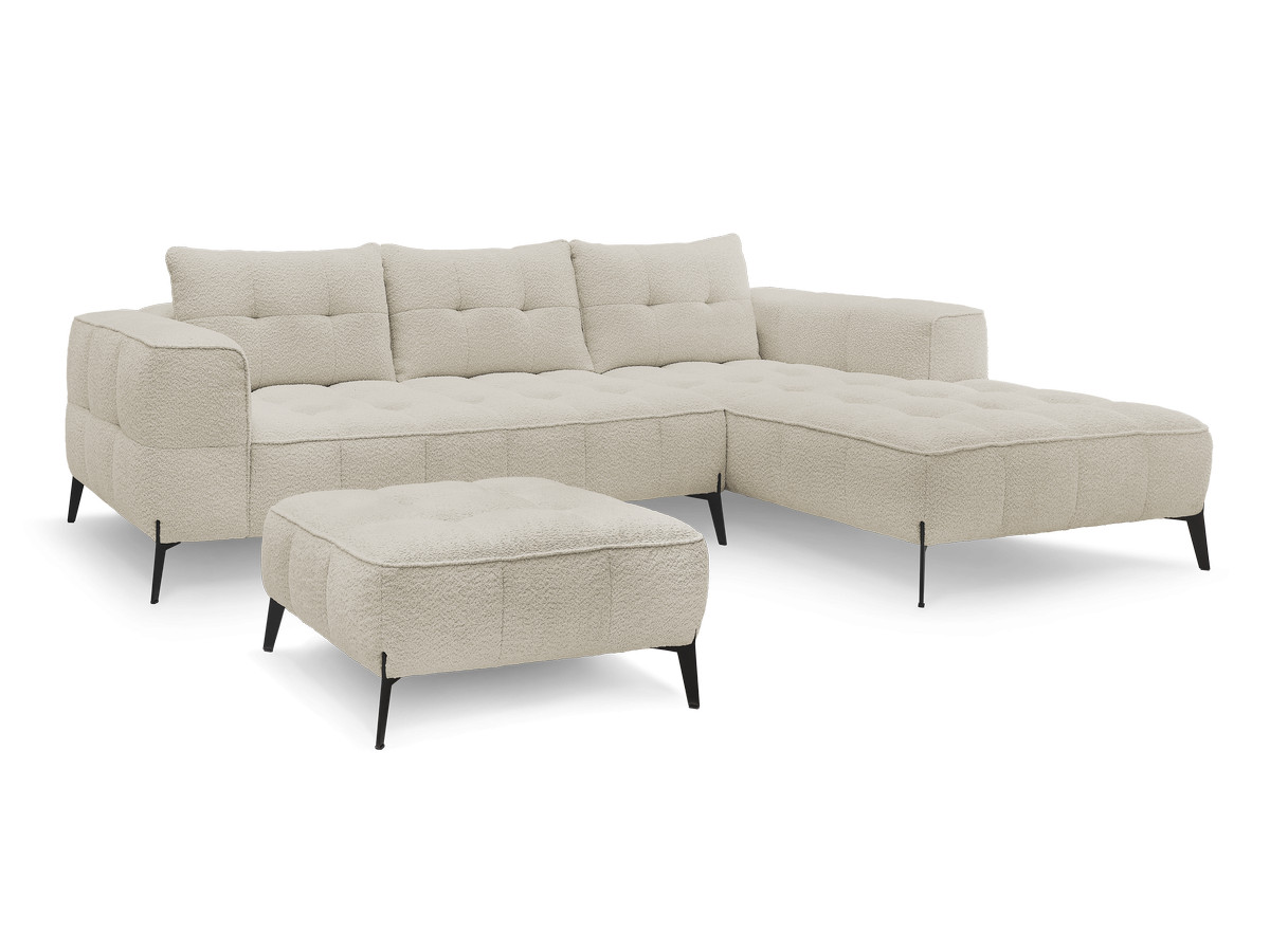 Bobochic Anis Ecksofa mit Pouf Bouclé-Stoff Beige Ecke rechts