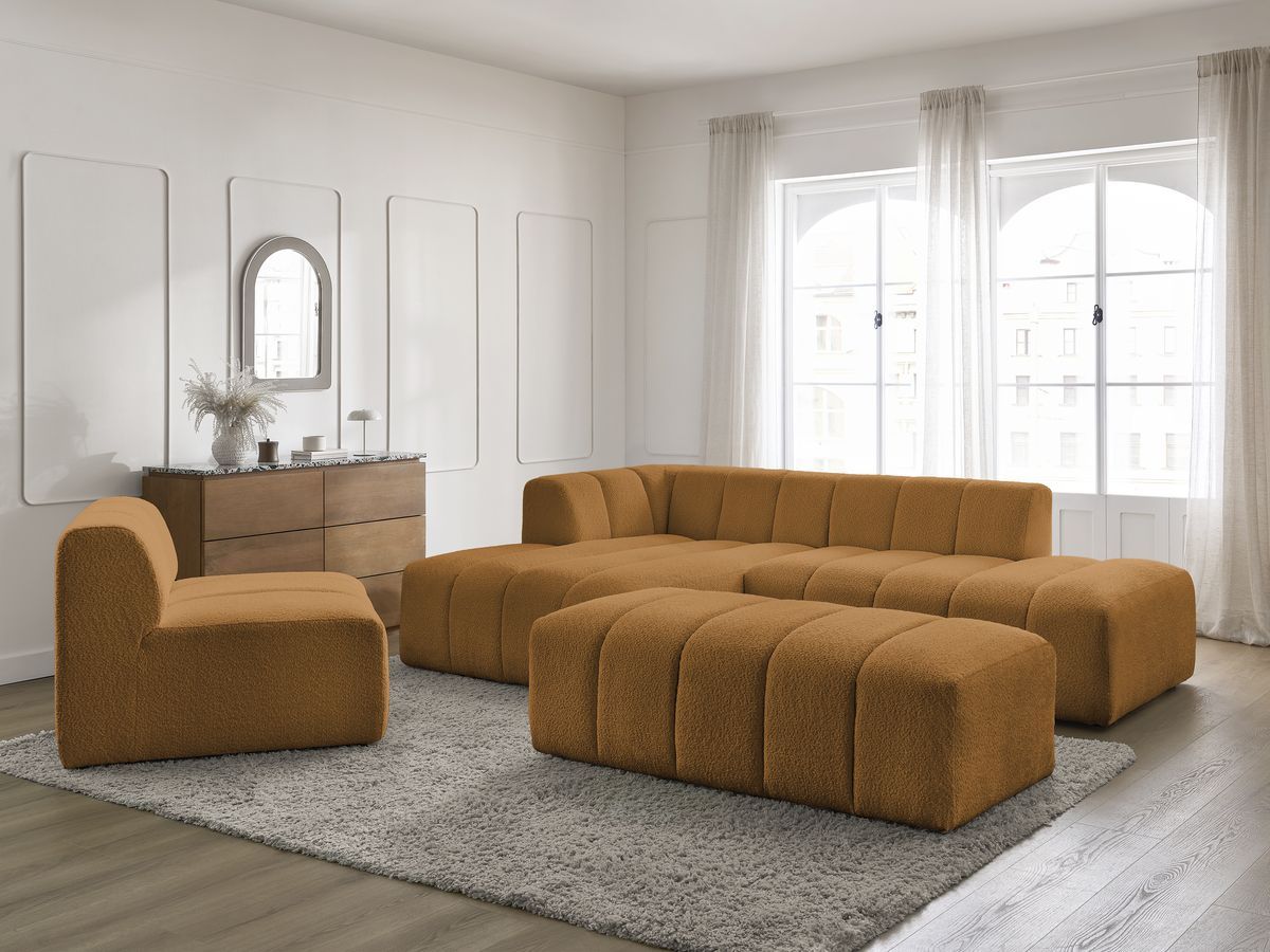 Bobochic Annecy Ecksofa mit Sofamodul und Pouf Bouclé-Stoff Gelb Ecke links