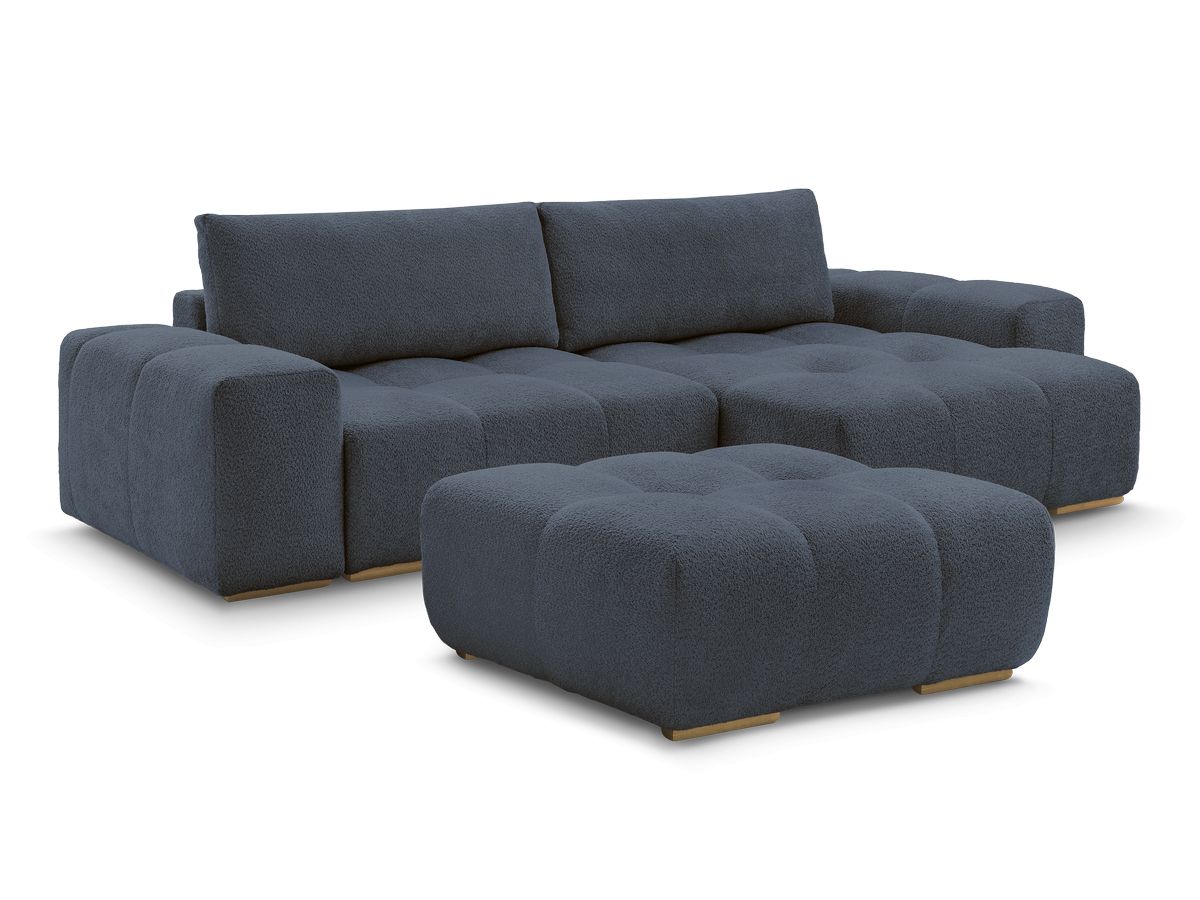 Bobochic Anakin Ecksofa mit Pouf, 2 Kissen Bouclé-Stoff Dunkelblau