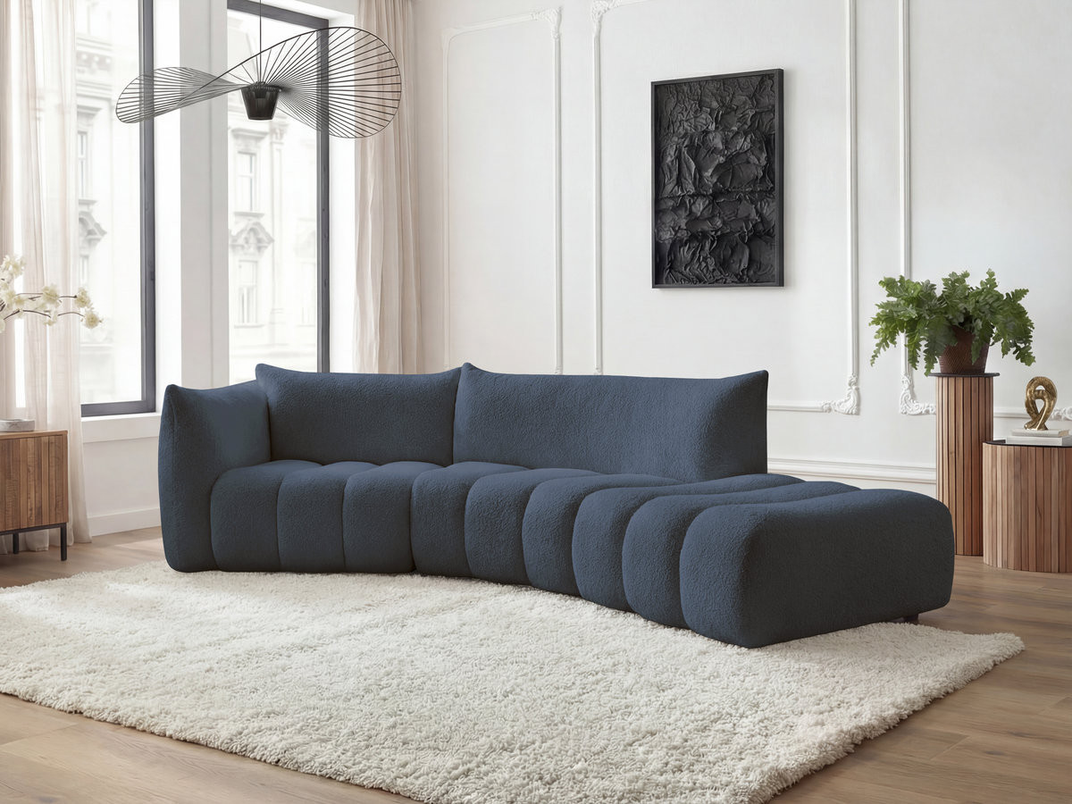 Bobochic Azra Ecksofa 325 × 112 cm Bouclé-Stoff Dunkelblau Ecke links