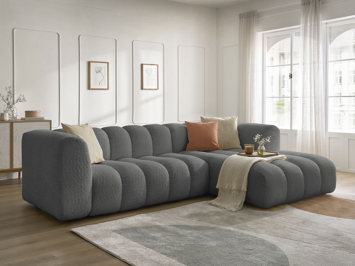 Bobochic Talia Ecksofa Bouclé-Stoff Dunkelgrau Ecke rechts