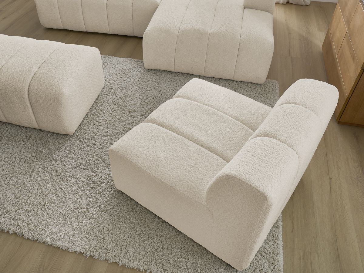 Bobochic Annecy Ecksofa mit Sofamodul und Pouf Bouclé-Stoff Beige Ecke rechts