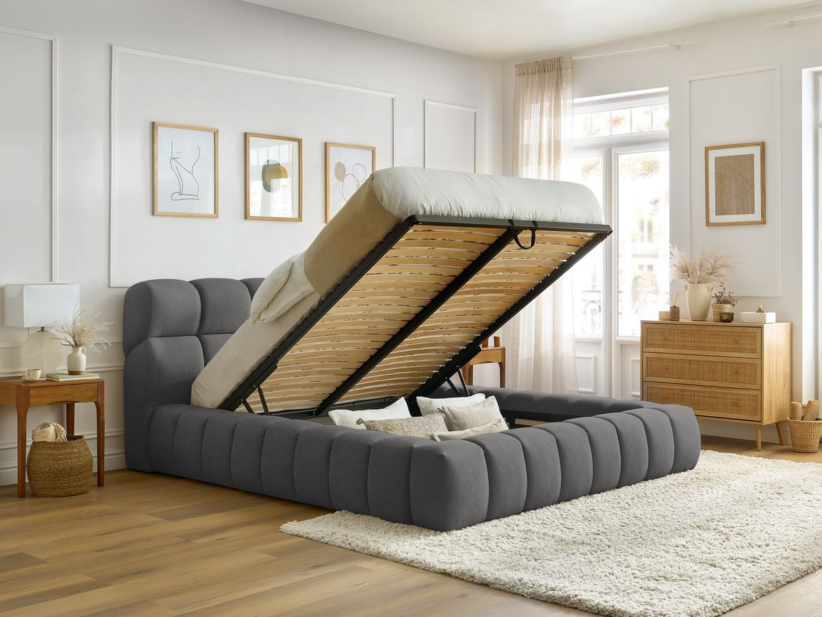 Bobochic Mont-blanc Polsterbett mit Bettkasten Stoff Dunkelgrau, Liegefläche 180 × 200 cm