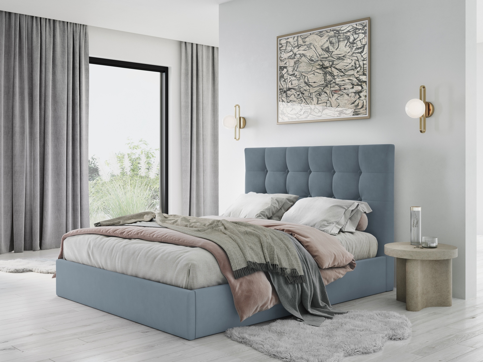 Micadoni Bett Phaedra Samt Matt Velvet Blau 140x200