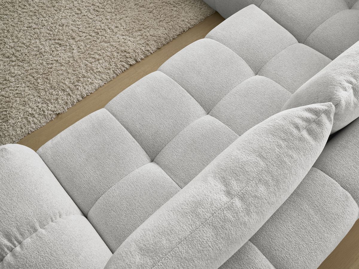 Bobochic Everest Ecksofa mit Schlaffunktion und Bettkasten 320 × 212 cm, 5 Kissen Melange-Stoff Hellgrau Ecke links