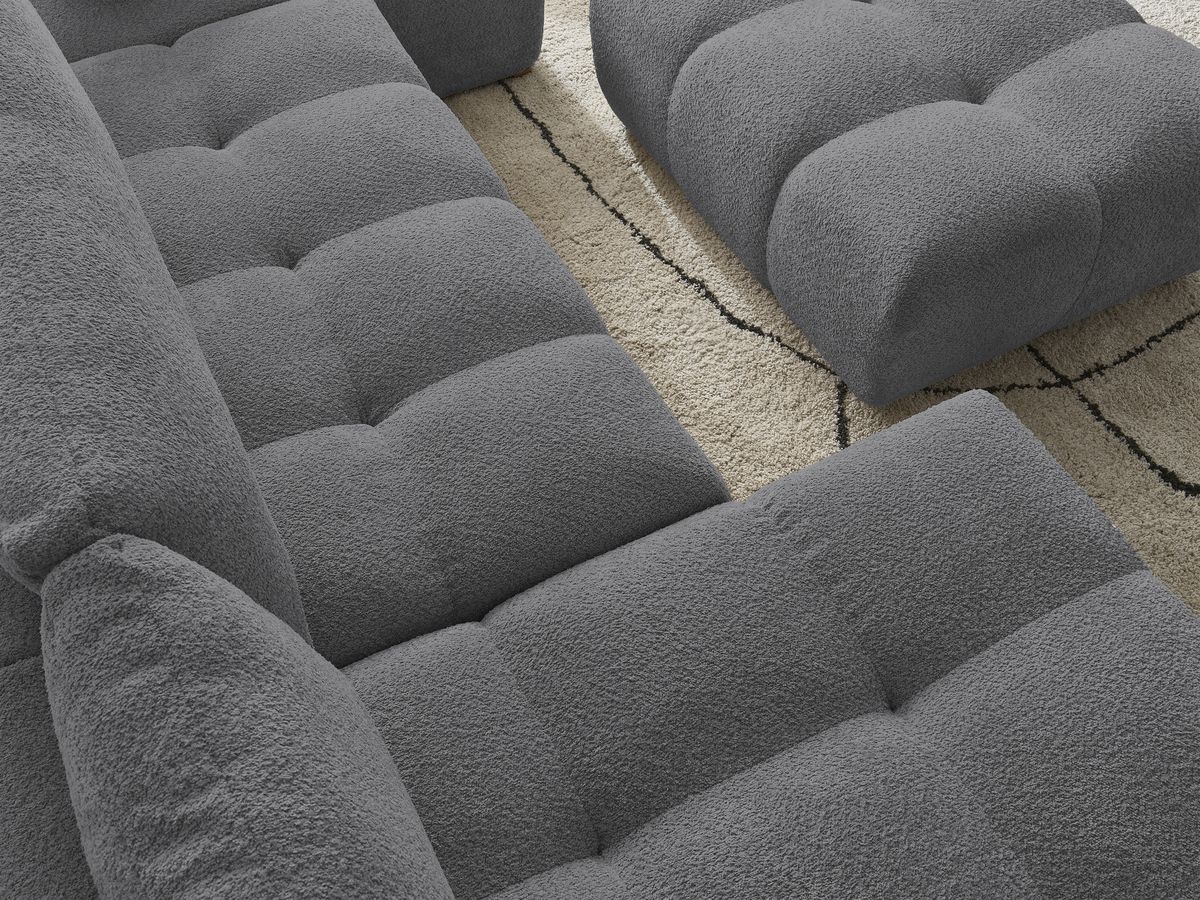 Bobochic Anakin Wohnlandschaft mit Pouf, 3 Kissen Bouclé-Stoff Dunkelgrau