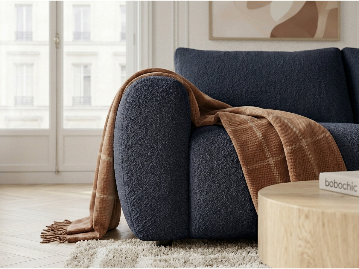Bobochic Fuji Schlafsofa 3-Sitzer Bouclé-Stoff Dunkelblau