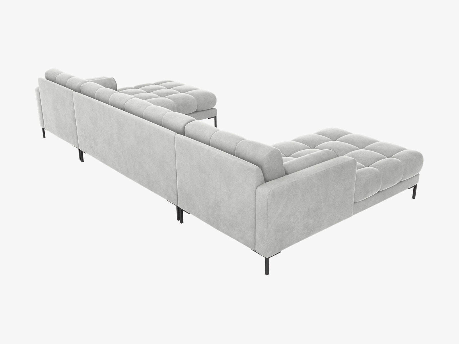 Micadoni Panorama-Sofa Mamaia 6-Sitzer Samt Bluvel Silber schwarze Beine