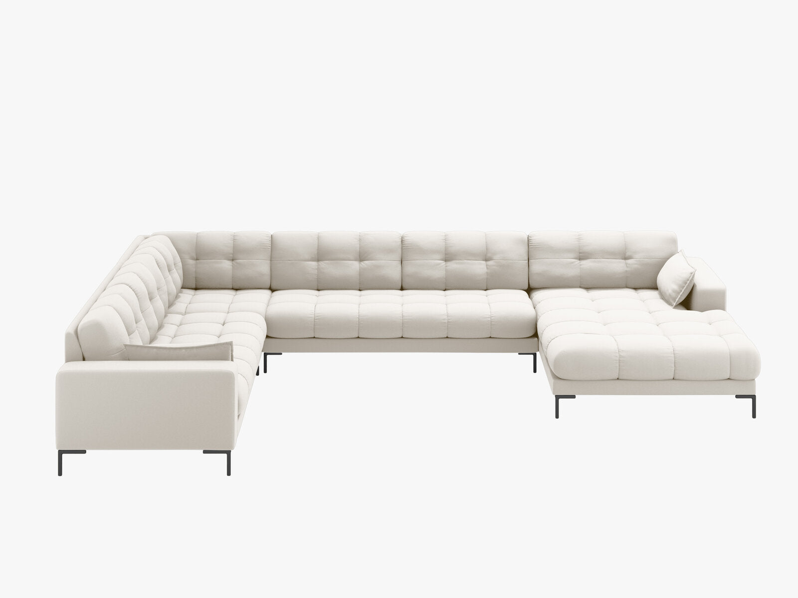Micadoni Wohnlandschaft Mamaia 7-Sitzer Links Strukturierter Stoff Neve Helles Beige schwarze Beine