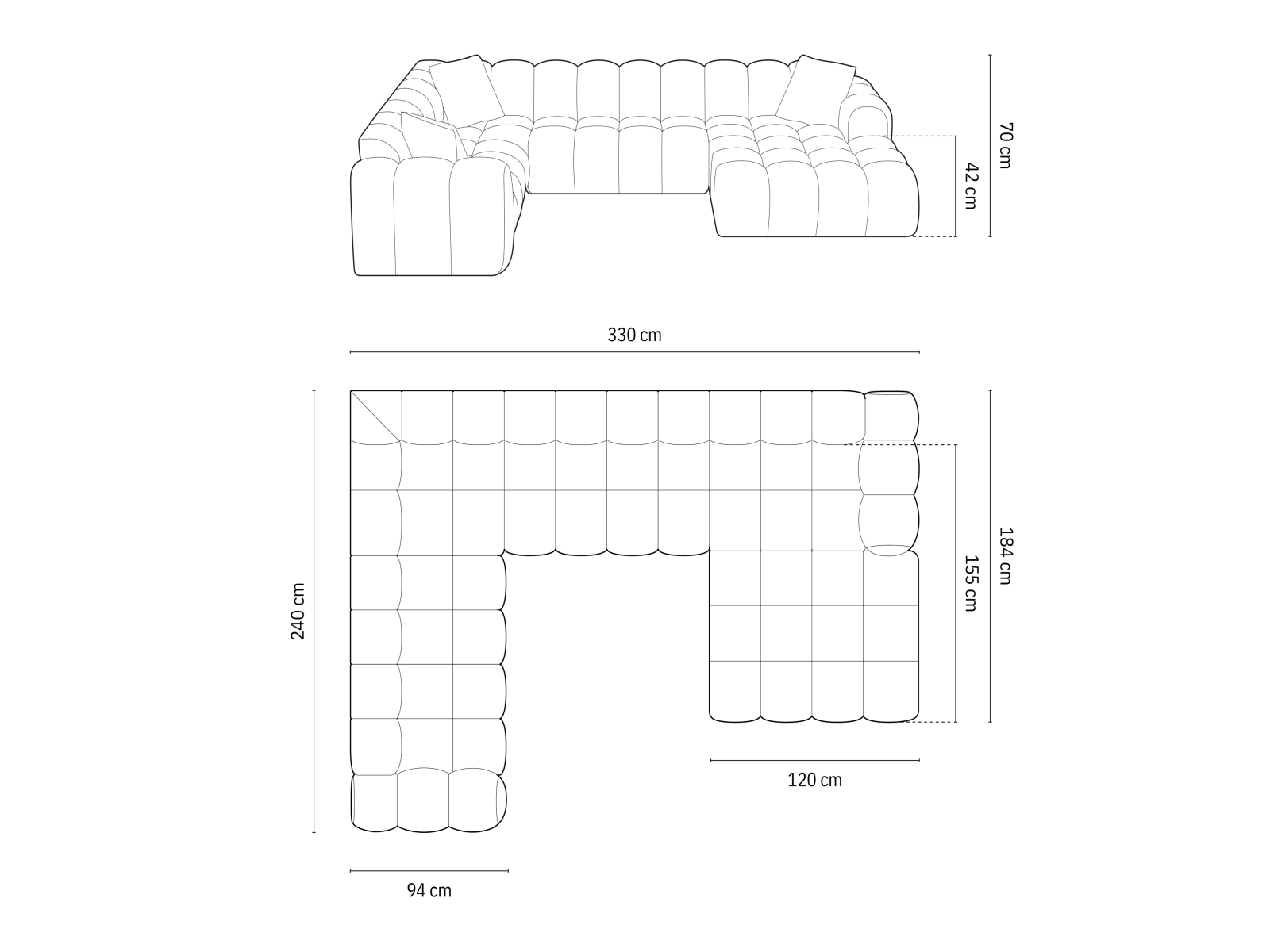 Cosmopolitan Design Panoramasofa Treno 4-Sitzer Samt Bluvel Schwarz Links