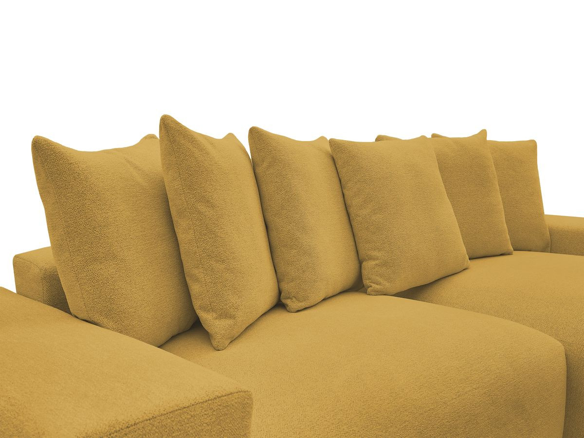 Bobochic Voltaire Ecksofa mit Schlaffunktion und Bettkasten und Pouf Melange-Stoff Gelb