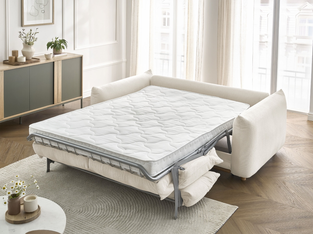 Bobochic Ernest Schlafsofa 3-Sitzer, Liegefläche 190 × 140 / 160 cm Stoff Beige, Liegefläche 160 × 190 cm