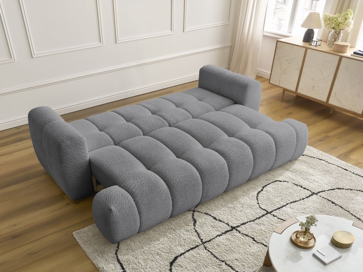 Bobochic Fuji Schlafsofa 3-Sitzer mit Bettkasten Bouclé-Stoff Dunkelgrau