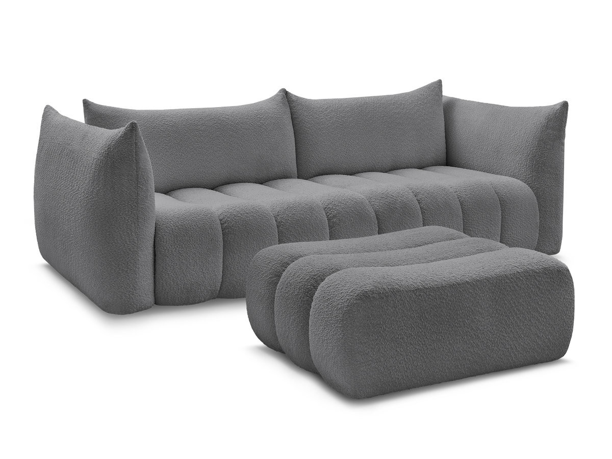 Bobochic Azra Sofa 4-Sitzer mit Pouf Bouclé-Stoff Dunkelgrau
